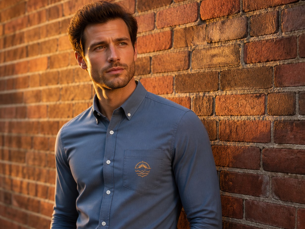AI-generated fitted button-up shirt mockup sample