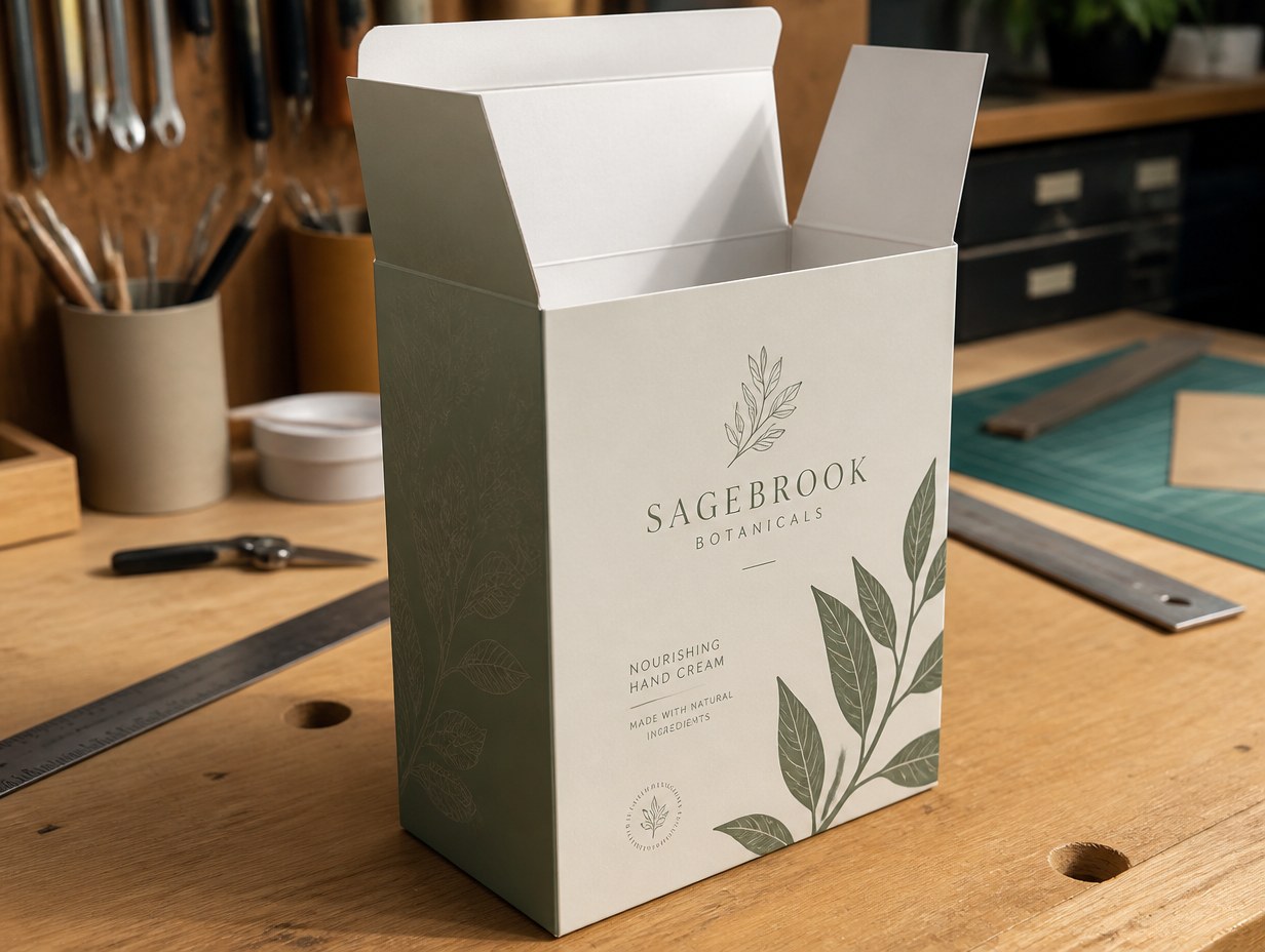 AI-generated flat pack box mockup sample