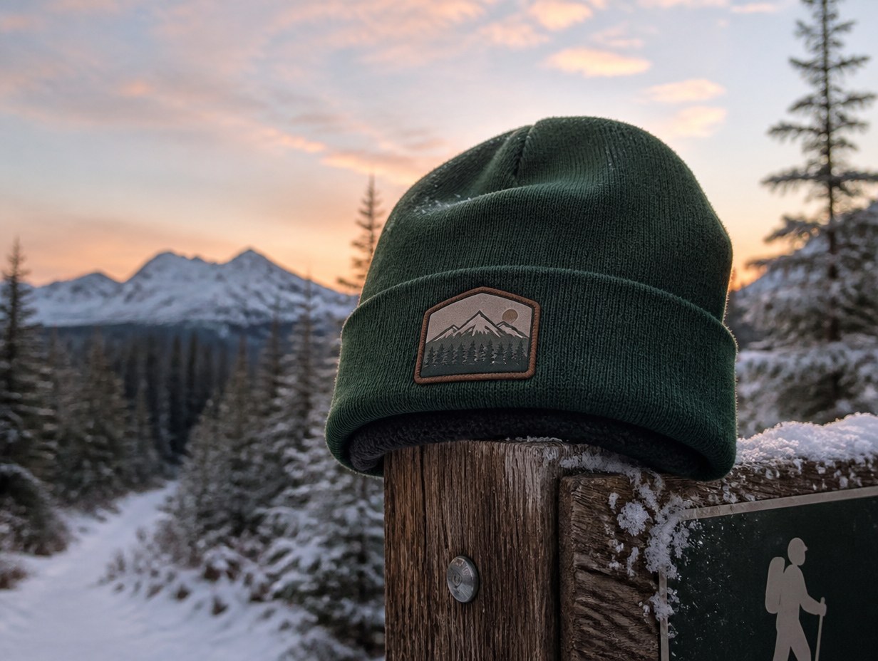 AI-generated fleece lined beanie mockup sample