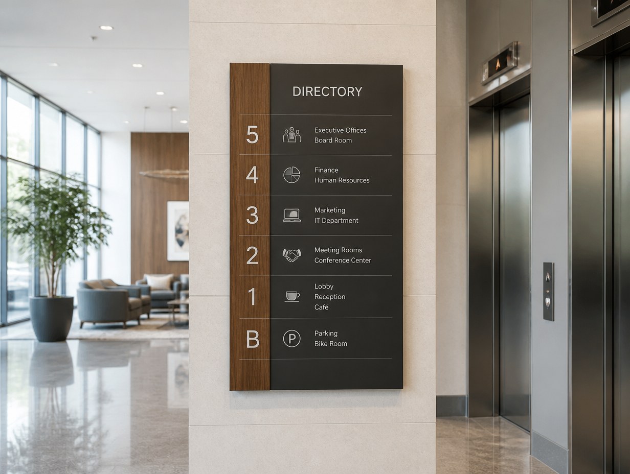 AI-generated floor directory sign mockup sample