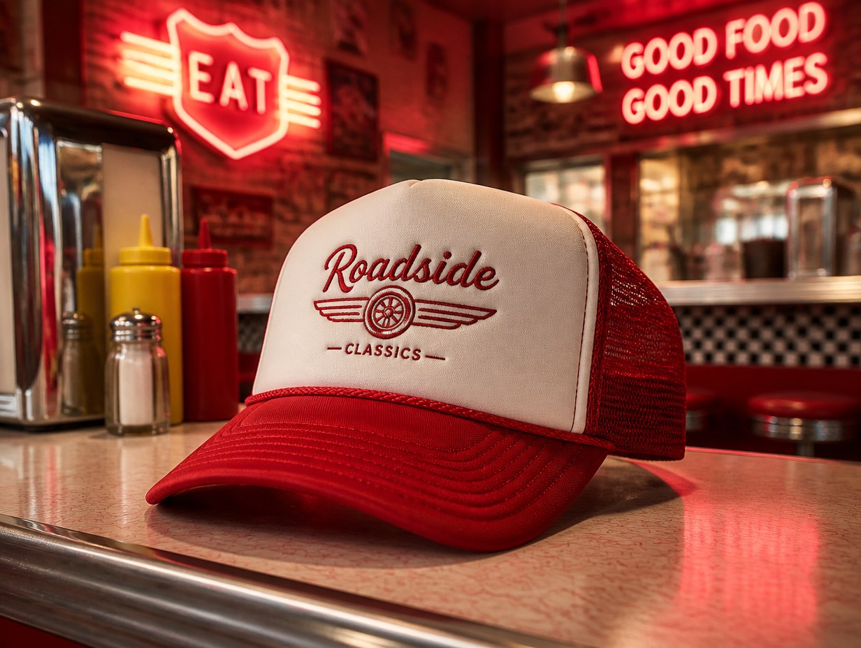 AI-generated foam trucker hat mockup sample
