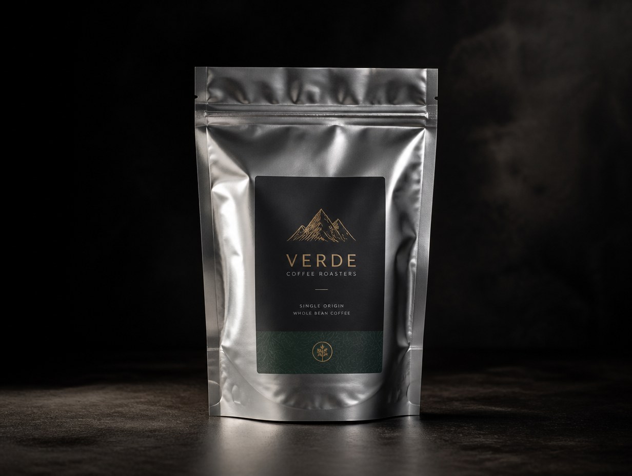 AI-generated foil pouch mockup sample
