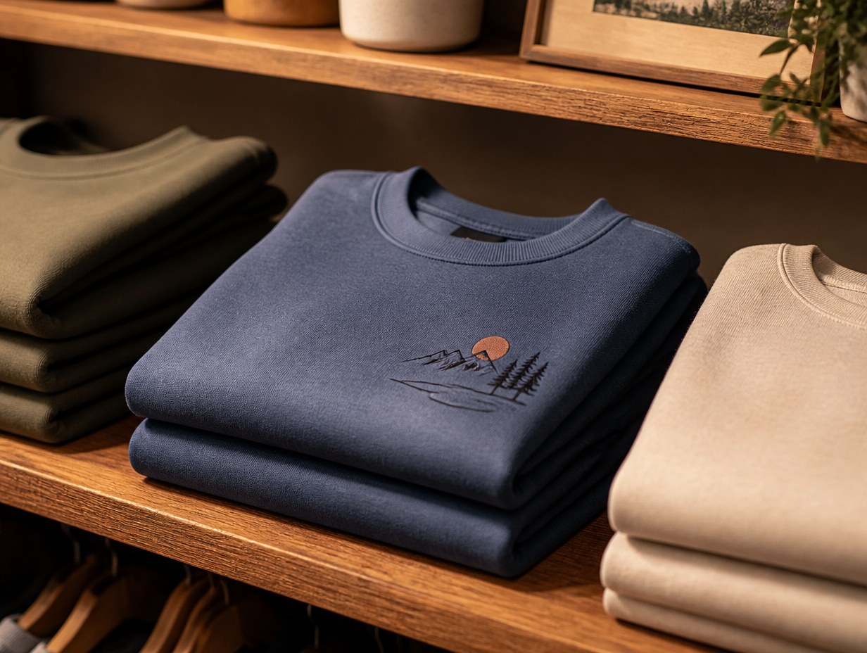 AI-generated folded sweatshirt mockup sample