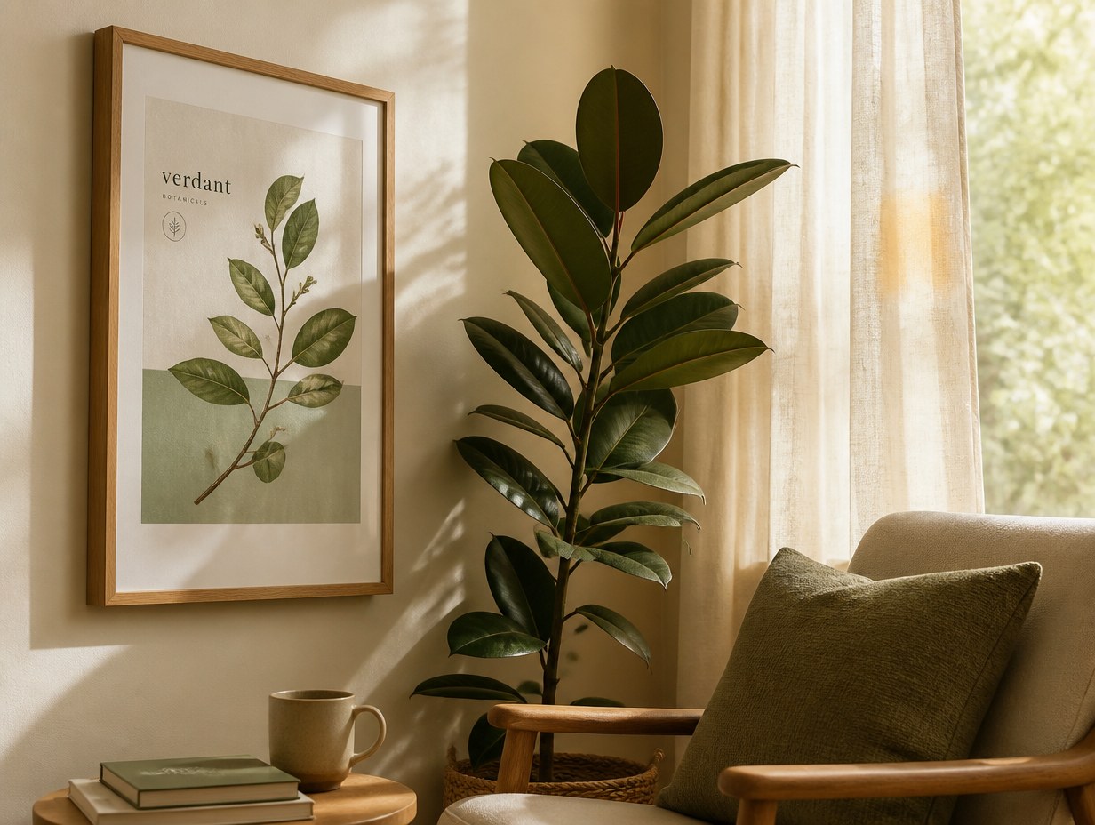 AI-generated framed botanical print mockup sample