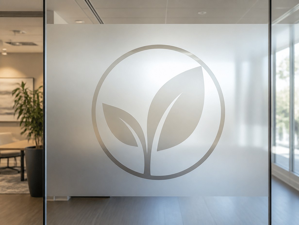 AI-generated frosted window decal mockup sample