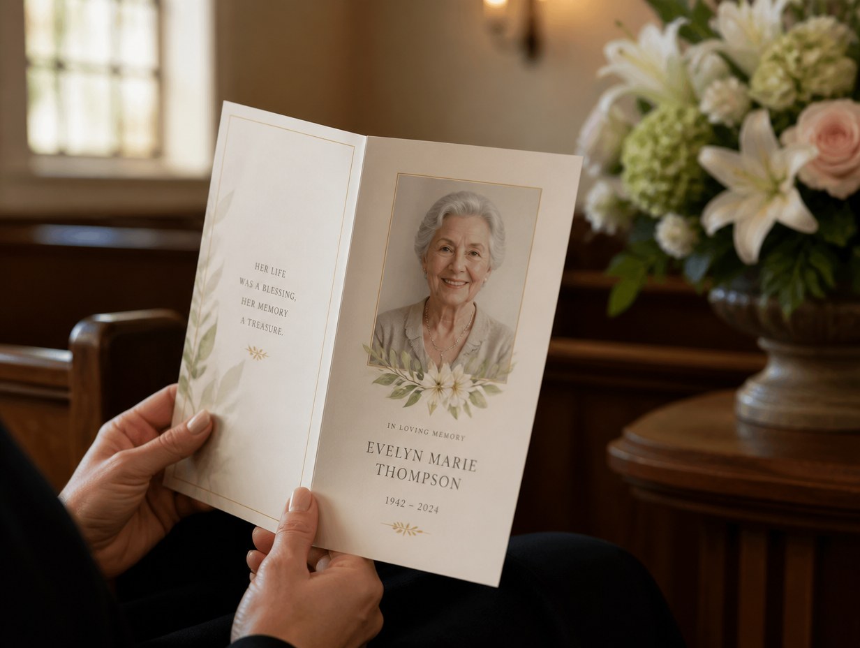 AI-generated funeral program mockup sample