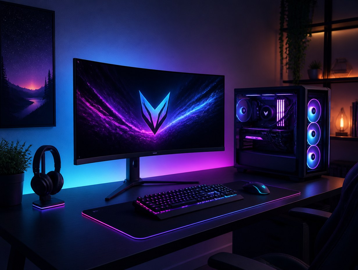 AI-generated gaming desktop setup mockup sample