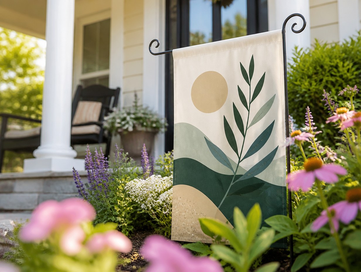 AI-generated garden flag mockup sample