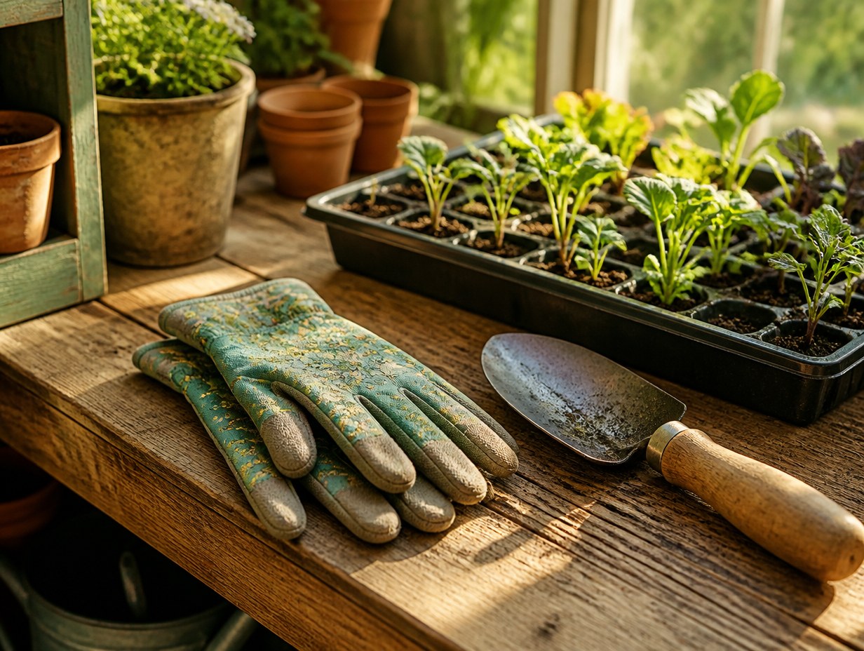 AI-generated gardening gloves mockup sample