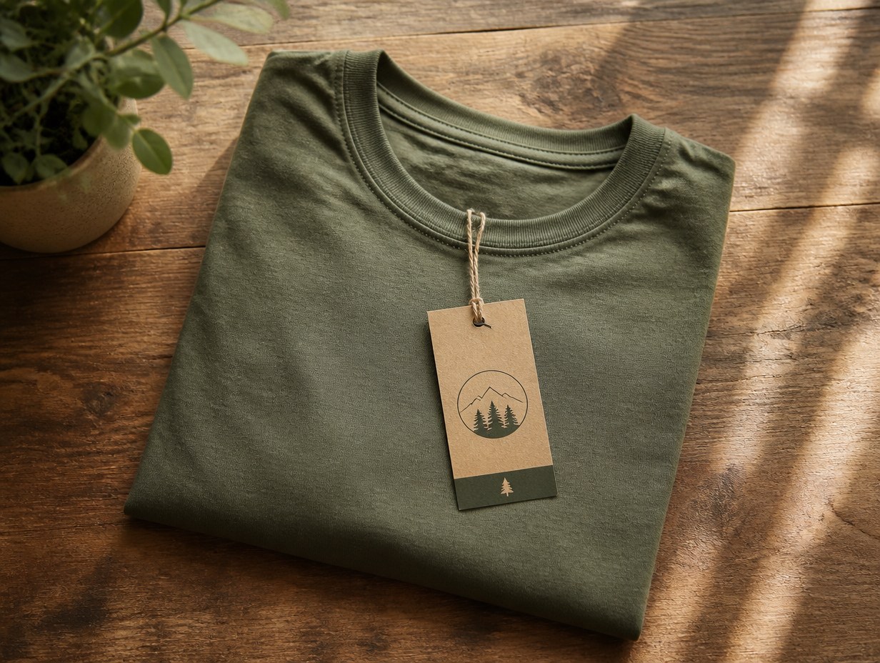 AI-generated garment tag mockup sample