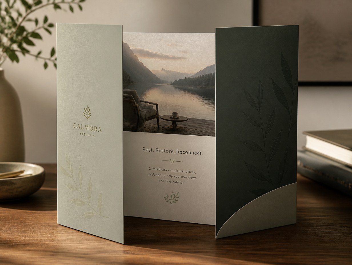 AI-generated gate-fold brochure mockup sample