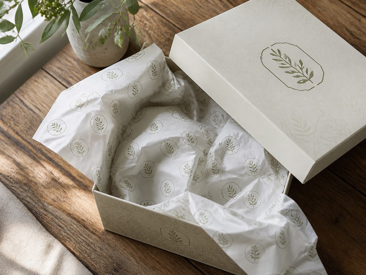 Gift Box With Tissue Paper mockup example