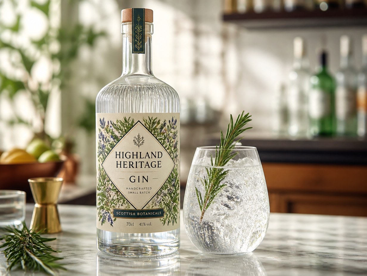 AI-generated gin bottle label mockup sample