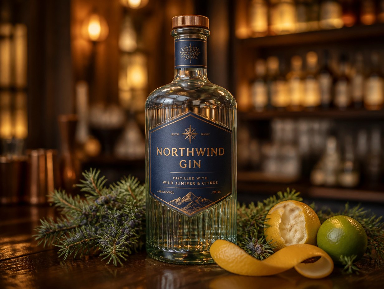 AI-generated gin bottle mockup sample