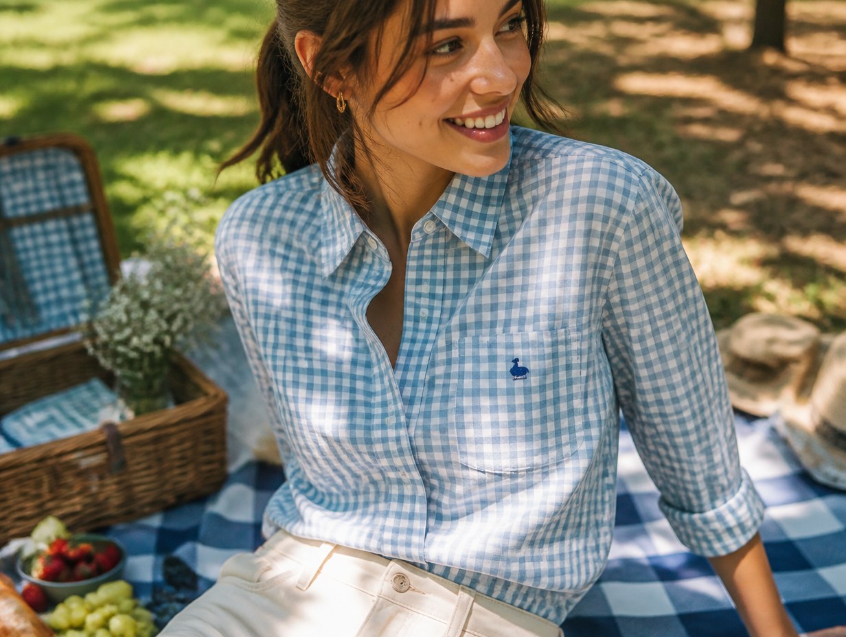 AI-generated gingham shirt mockup sample