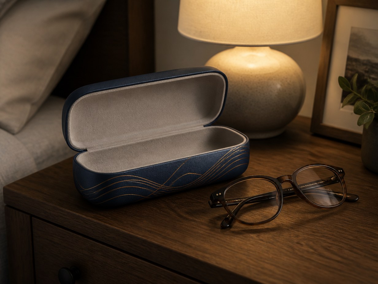 AI-generated glasses case mockup sample