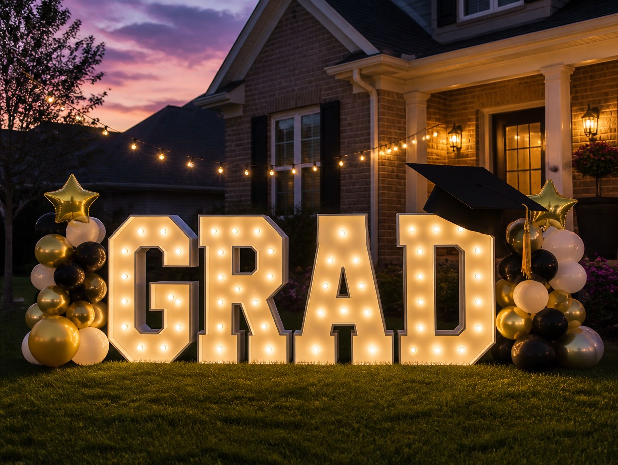 AI-generated graduation yard letters mockup sample