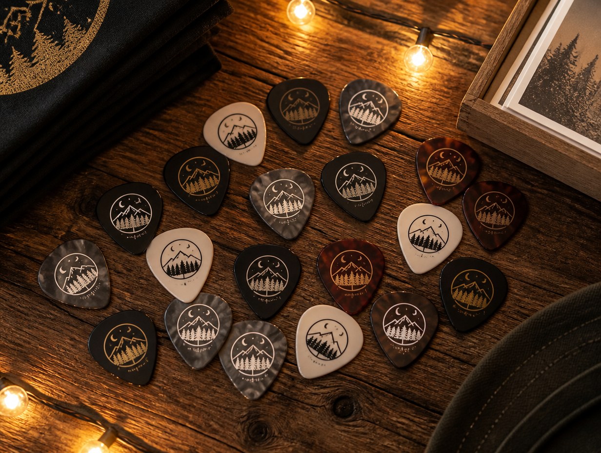 AI-generated guitar pick set mockup sample