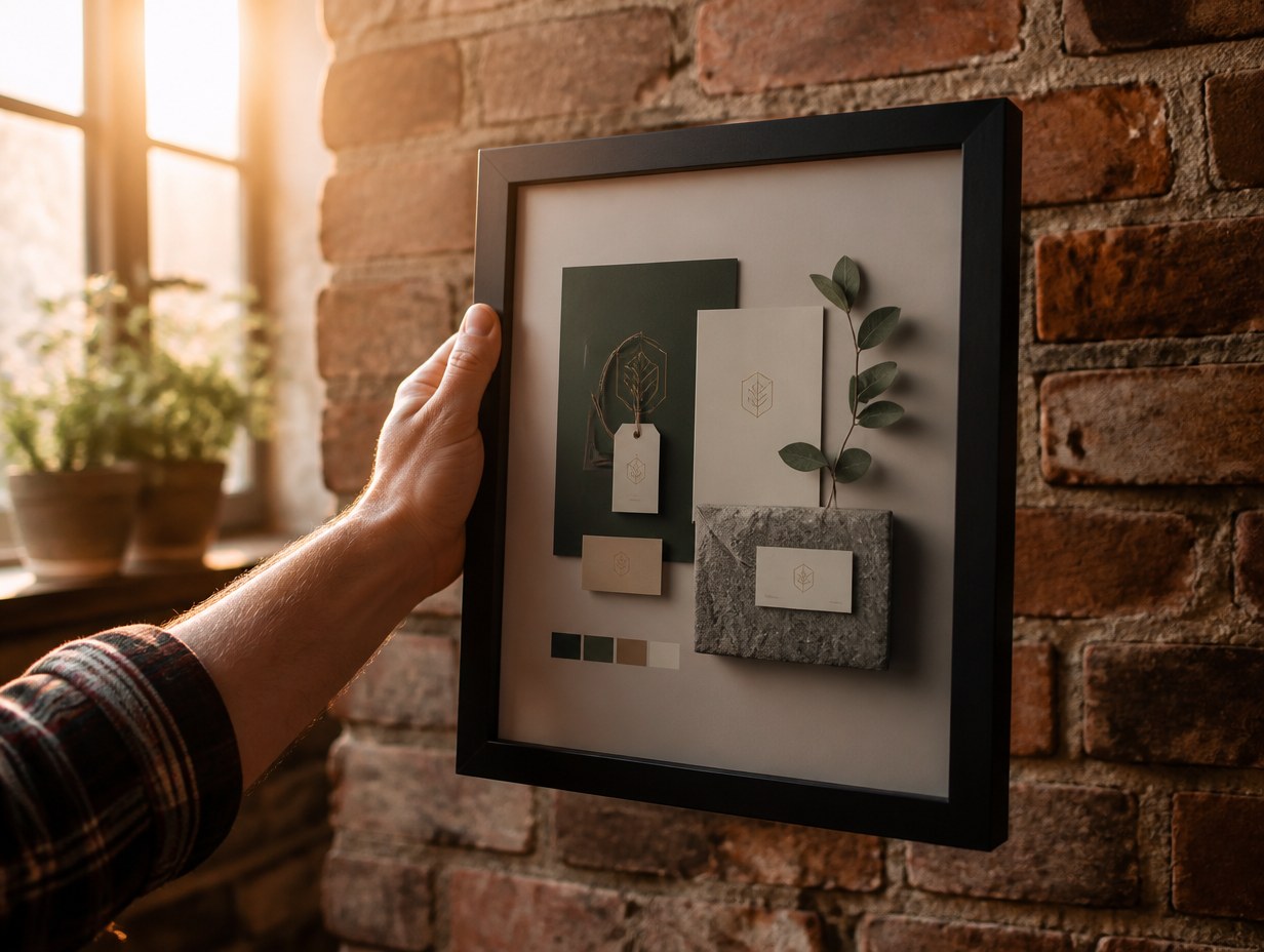 Hand Holding Framed Print mockup example