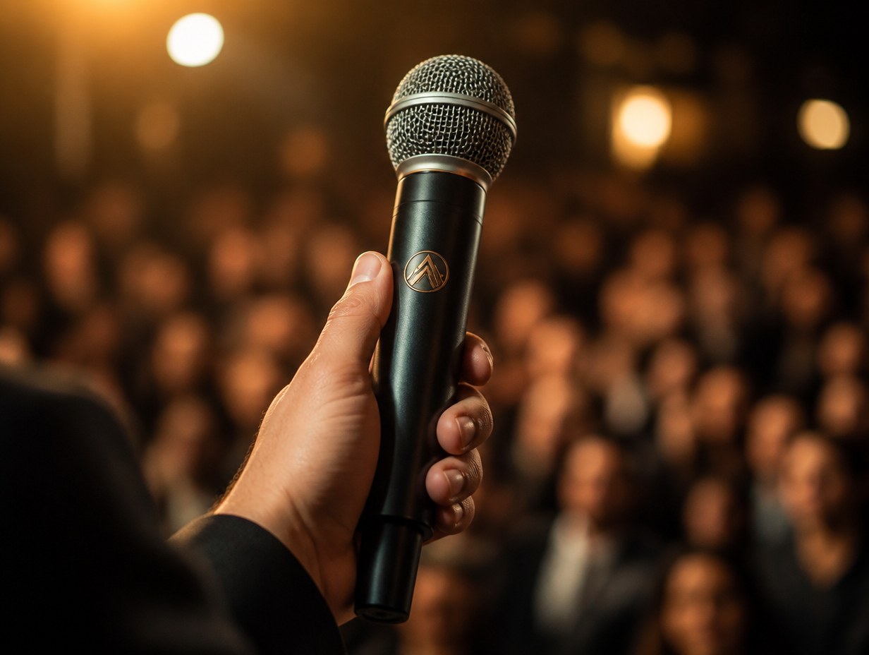 AI-generated handheld microphone mockup sample