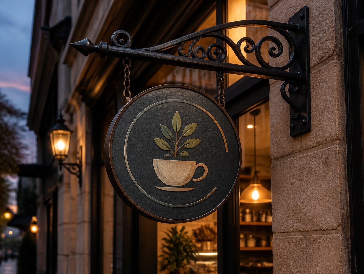 Hanging Café Sign mockup example
