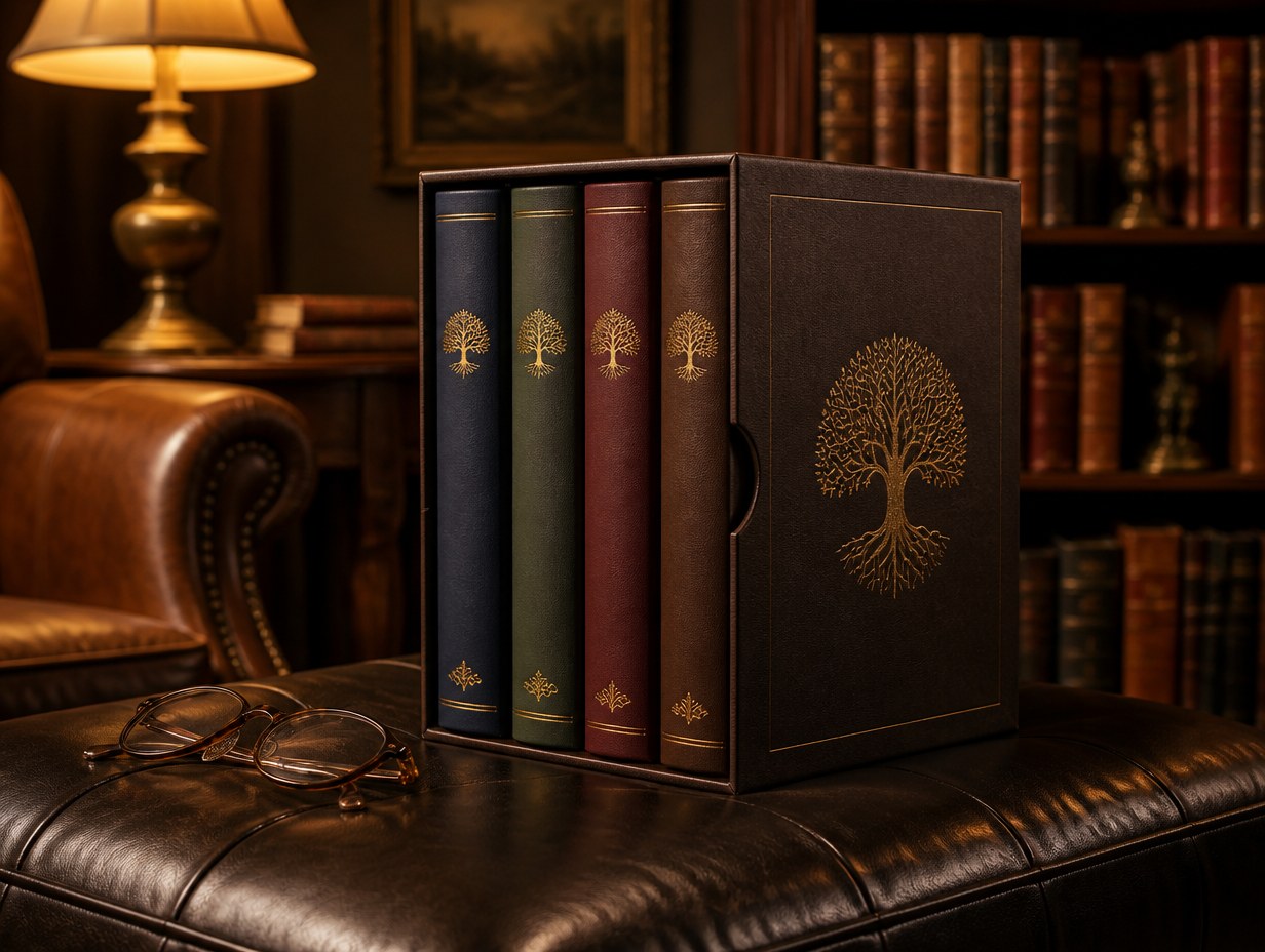 AI-generated hardcover box set mockup sample