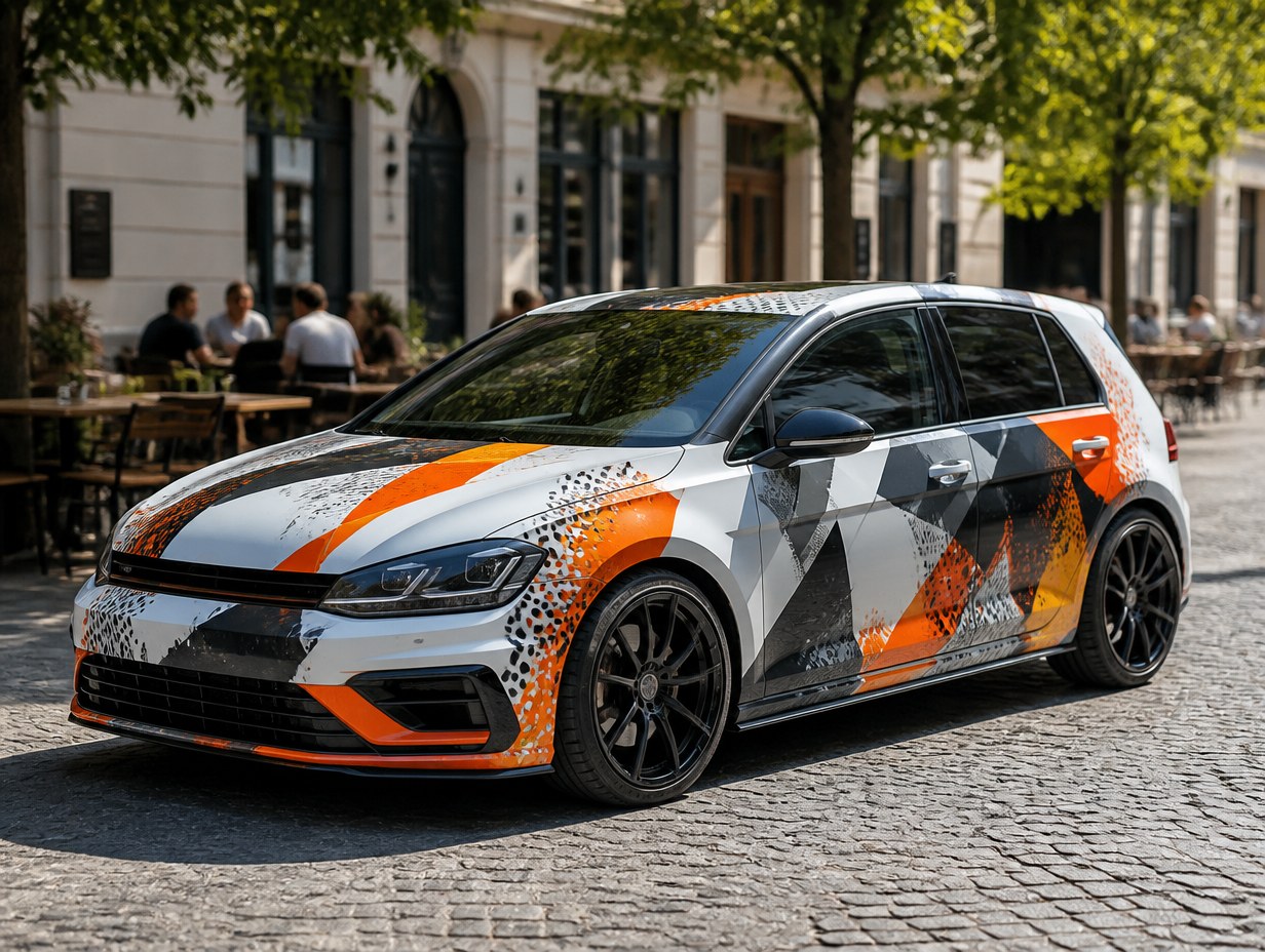 AI-generated hatchback wrap mockup sample