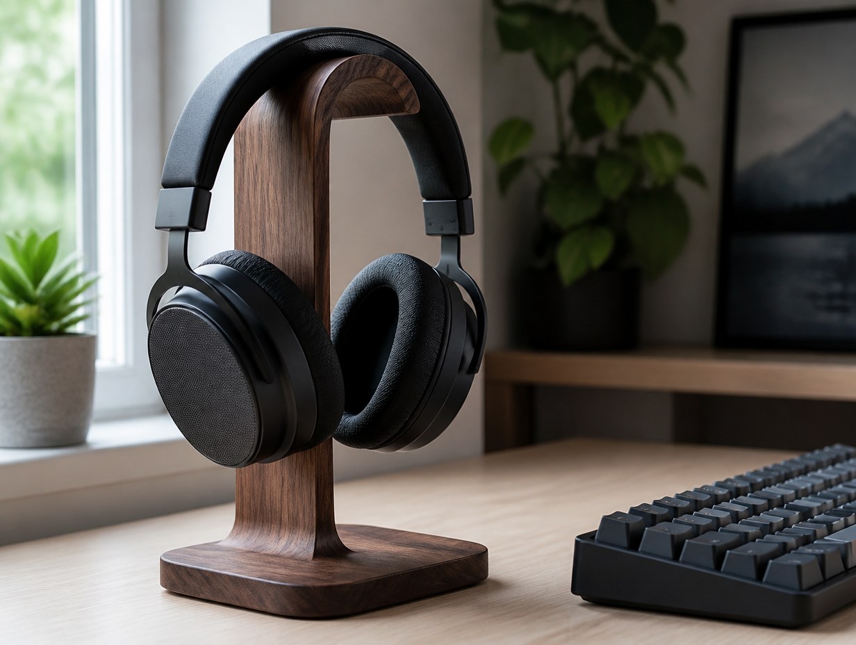 AI-generated headphone stand mockup sample