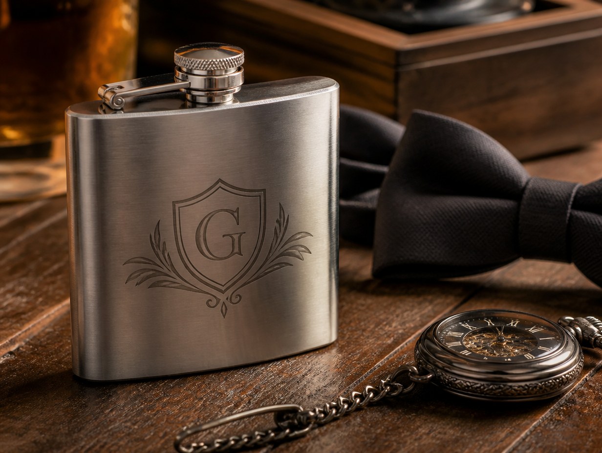 AI-generated hip flask mockup sample