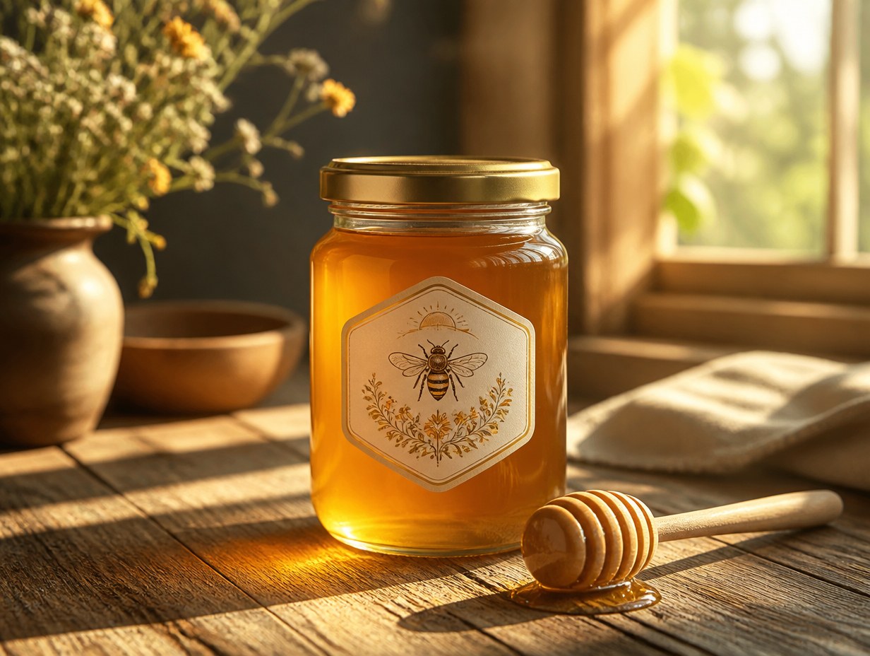 AI-generated honey jar mockup sample