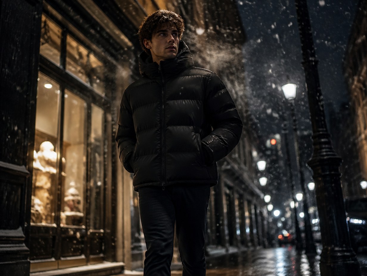 AI-generated hooded puffer jacket mockup sample