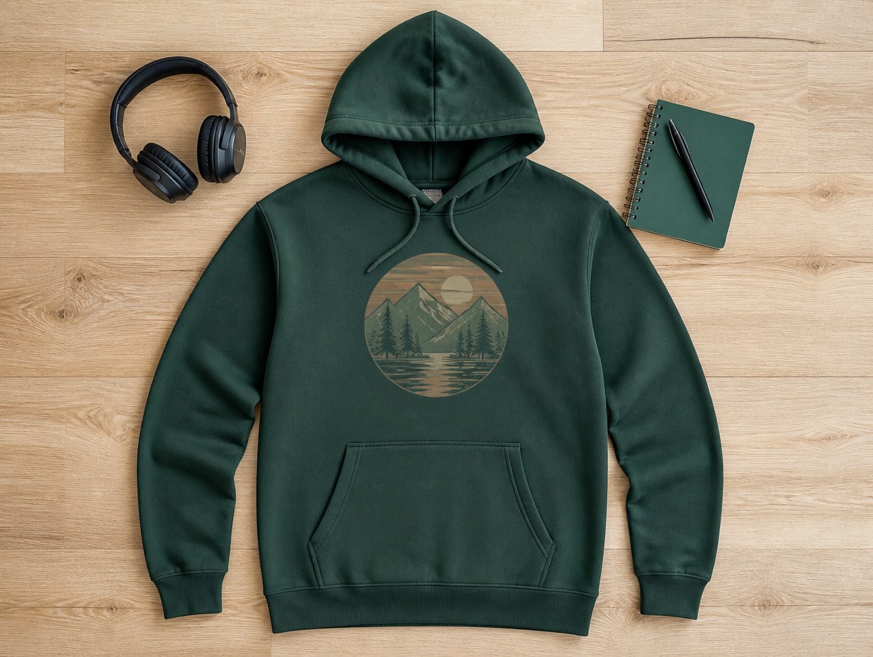 AI-generated hoodie flat lay mockup sample