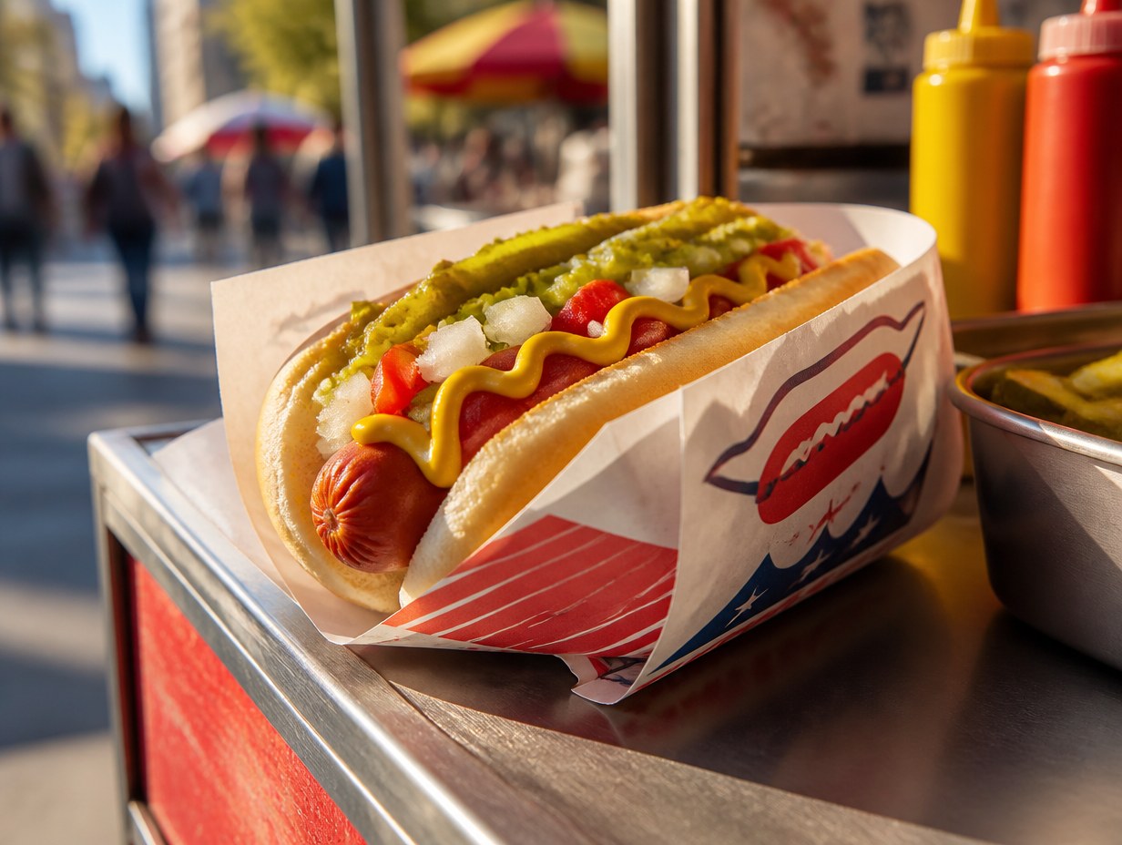 AI-generated hot dog wrapper mockup sample