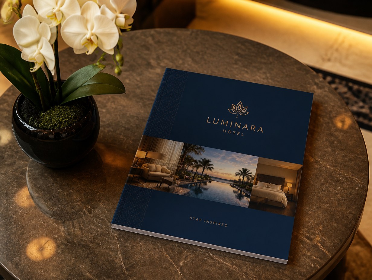AI-generated hotel brochure mockup sample