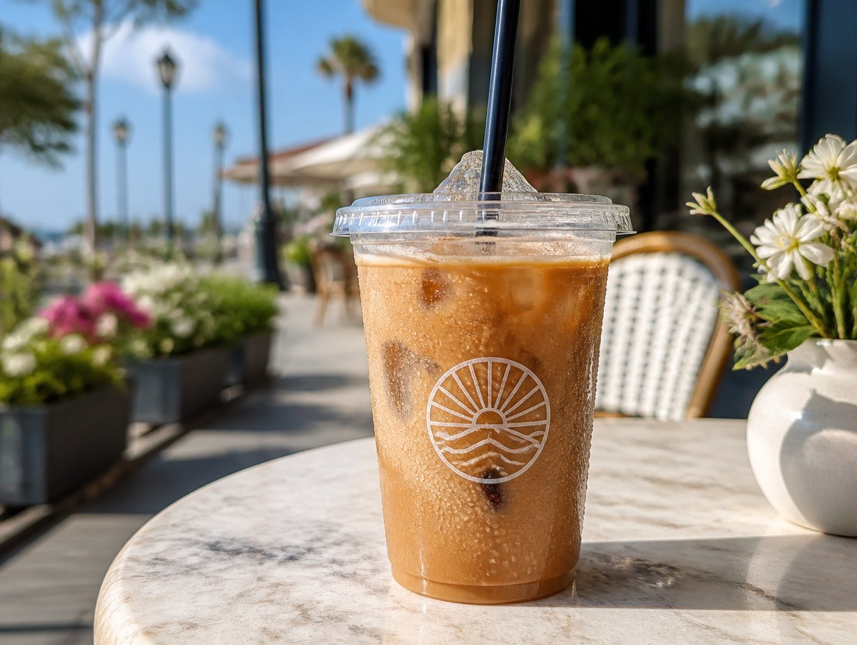 AI-generated iced coffee cup mockup sample