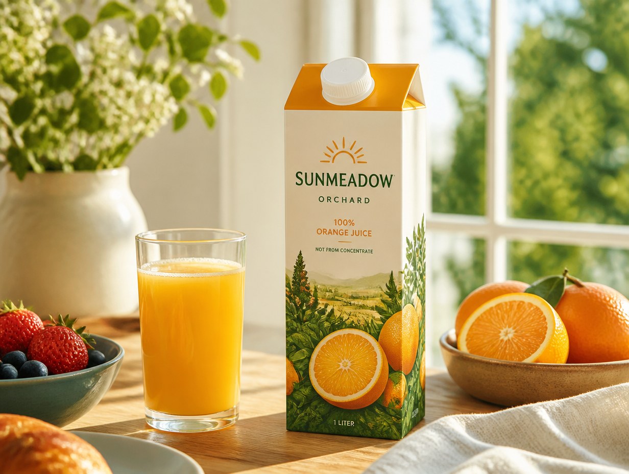 AI-generated juice carton mockup sample