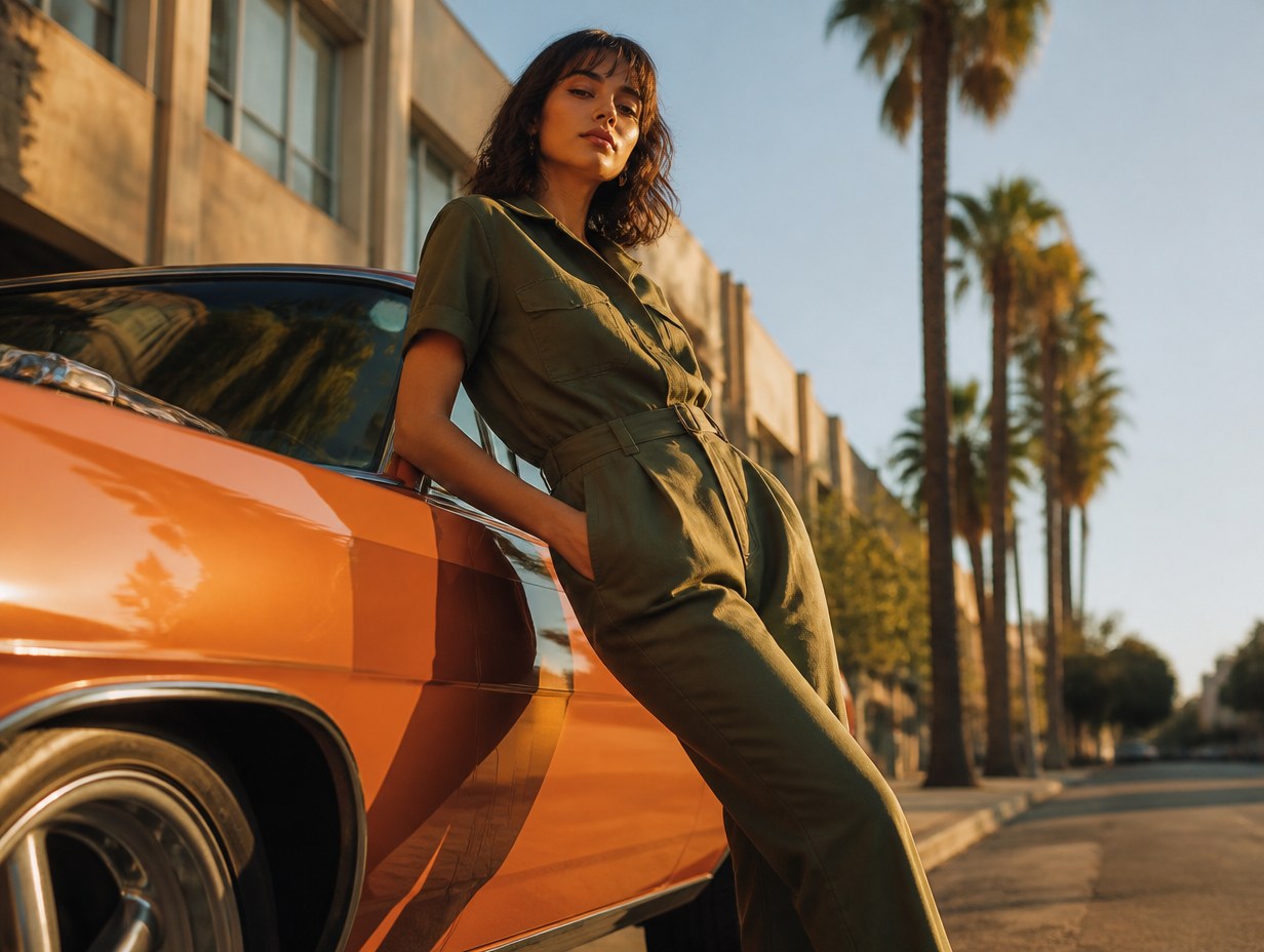 AI-generated jumpsuit mockup sample