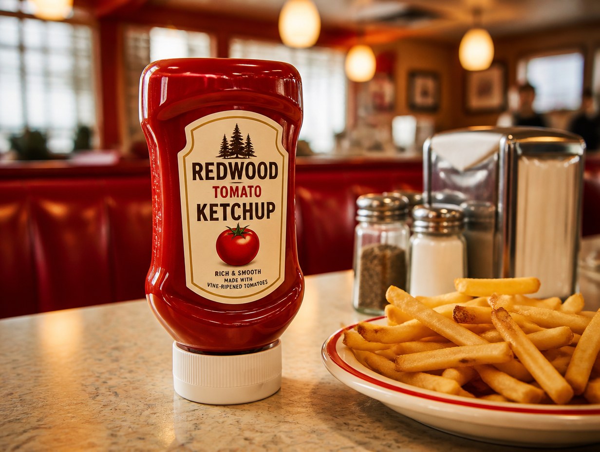 AI-generated ketchup bottle mockup sample