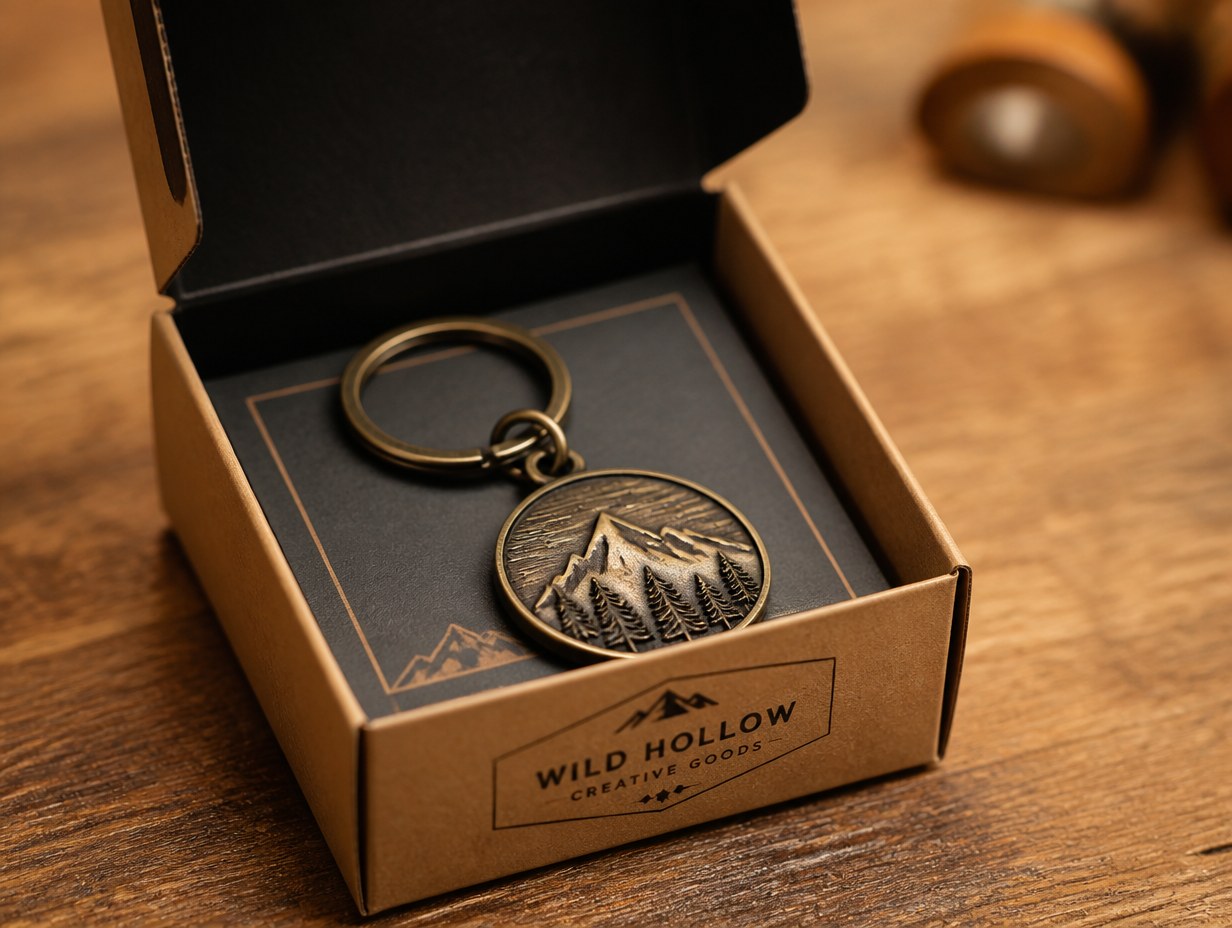 AI-generated keychain box mockup sample