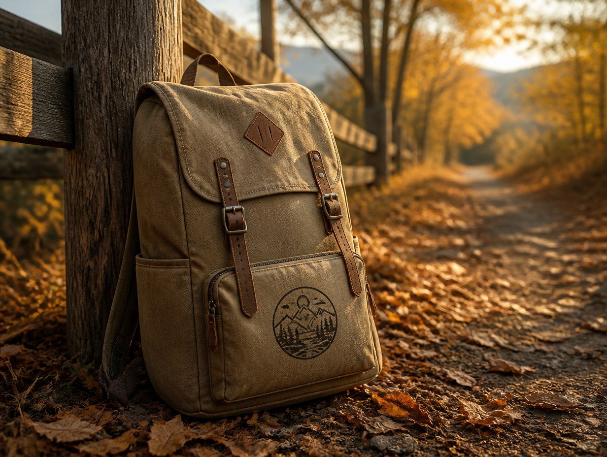 AI-generated khaki backpack mockup sample