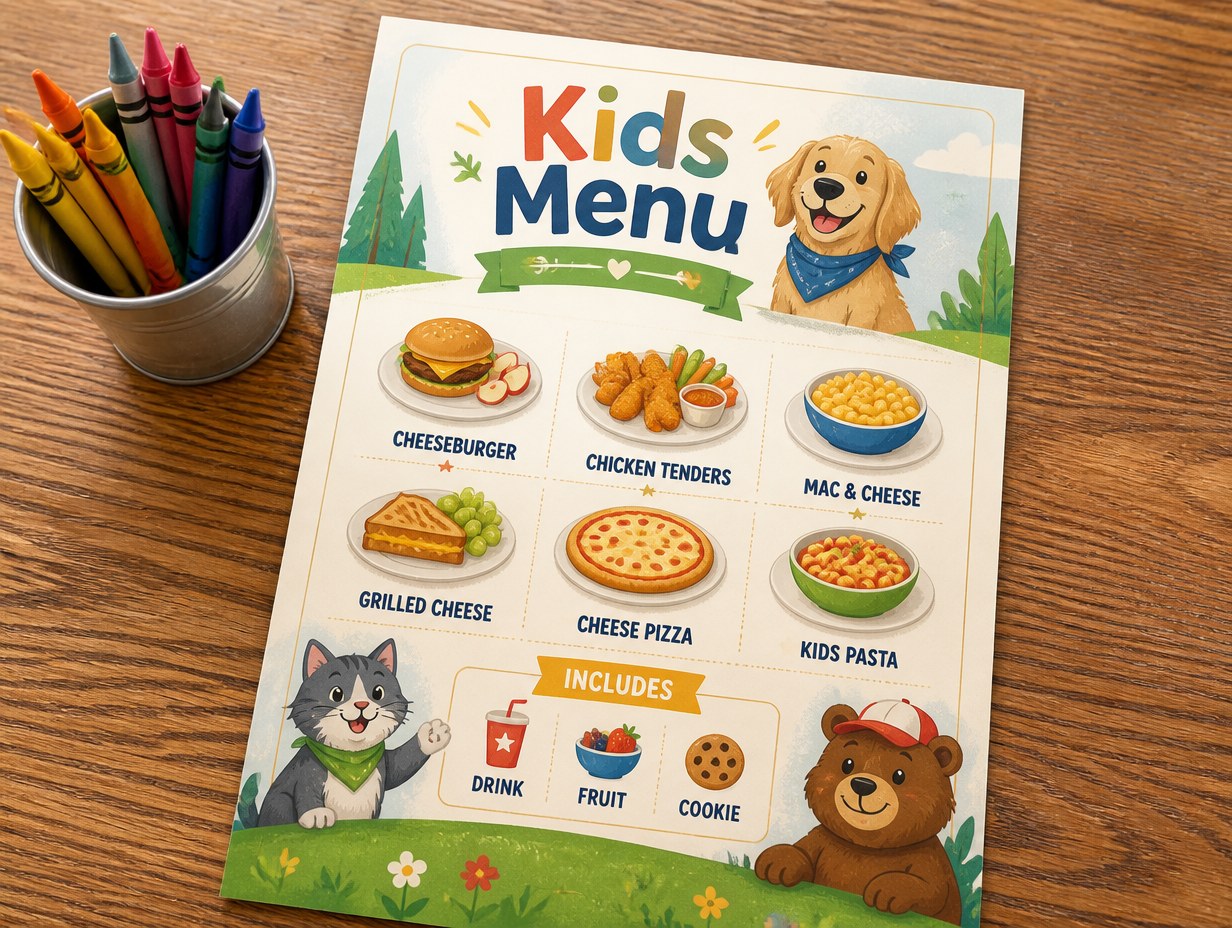 AI-generated kids menu mockup sample