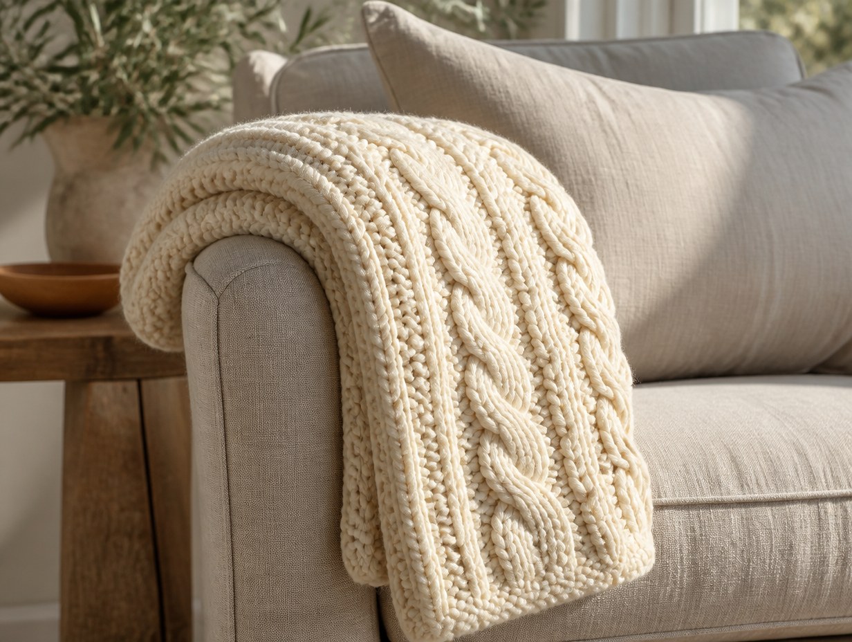 AI-generated knit throw mockup sample