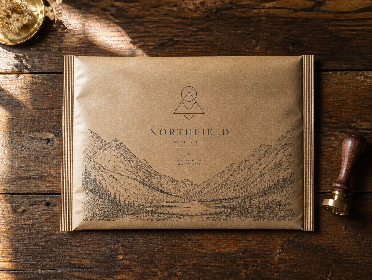 AI-generated kraft mailer mockup sample