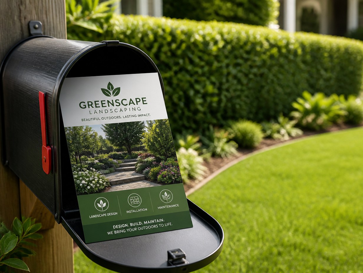 AI-generated landscaping flyer mockup sample