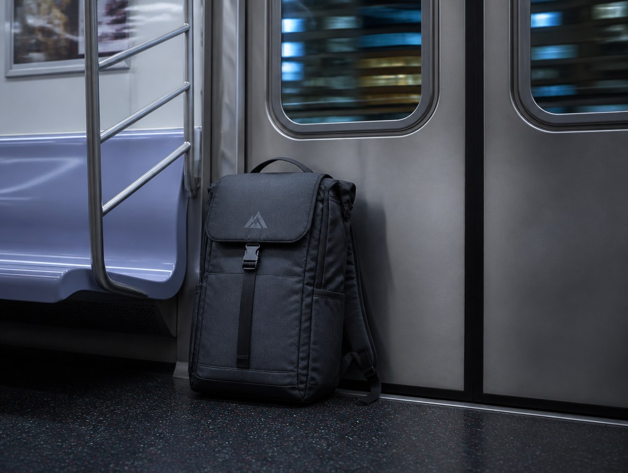 AI-generated laptop backpack mockup sample