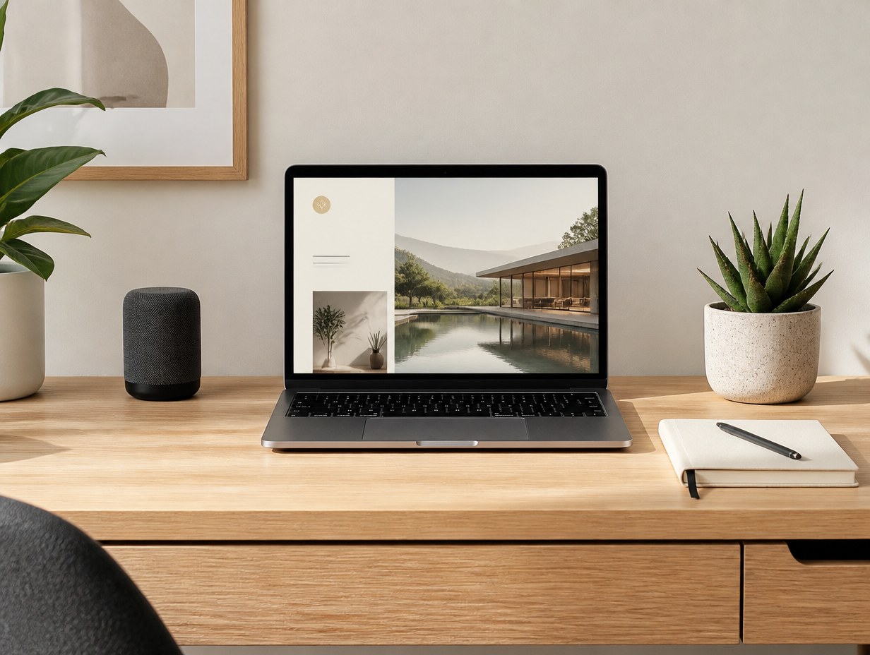 AI-generated laptop desk setup mockup sample