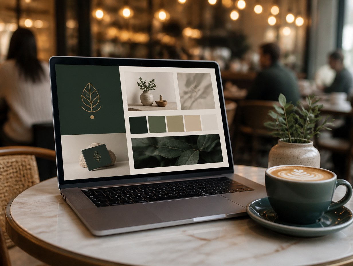 Laptop in a Café mockup example