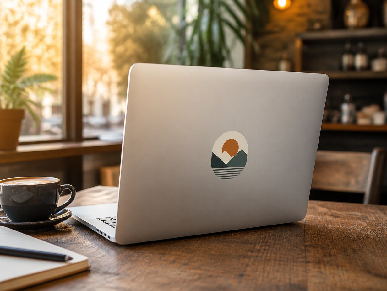 AI-generated laptop sticker mockup sample