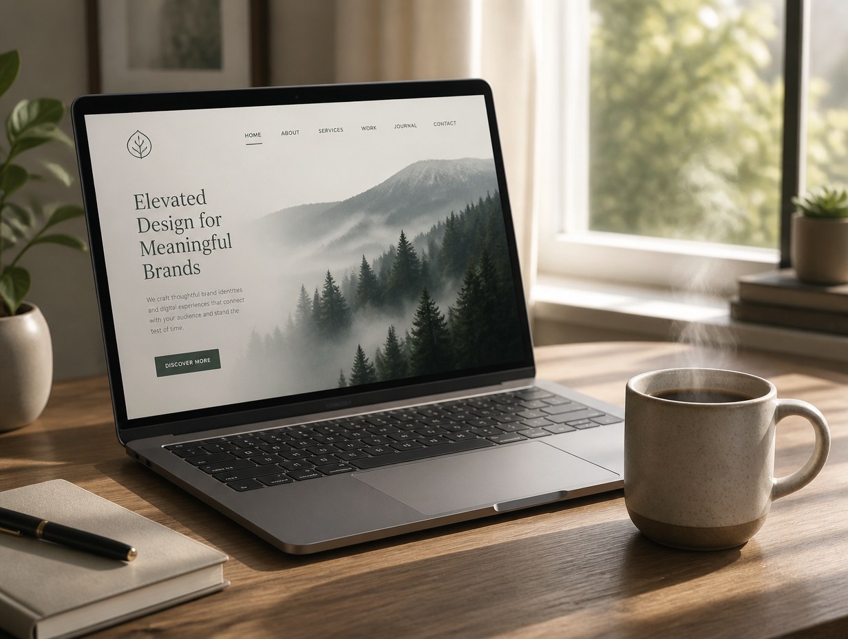 Laptop with Coffee mockup example