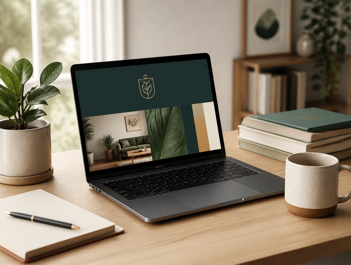 AI-generated laptop workspace mockup sample